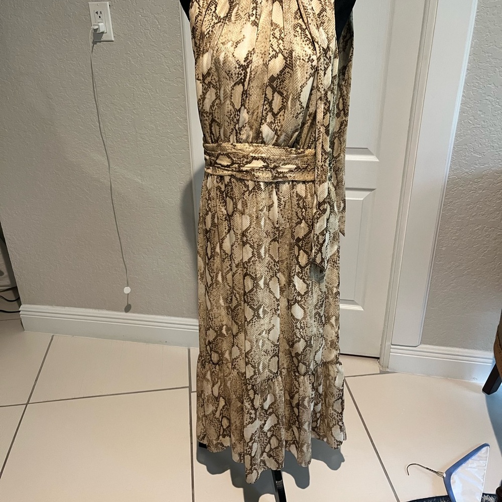 Ralph Lauren Taupe Snake-Print Maxi Dress
